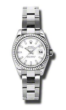 Rolex Pre Owned Datejust Steel and White Gold White Stick Dial on Oyster 26mm
