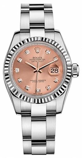 Rolex Pre Owned Datejust Steel and White Gold Custom Pink Diamond Dial on Oyster 26mm