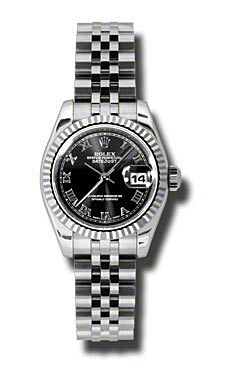 Rolex Pre Owned Datejust Steel and White Gold Black Roman Dial on Jubilee 26mm