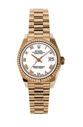 Rolex Pre Owned Datejust President Rose Gold White Roman Dial 26mm