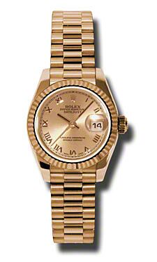 Rolex Pre Owned Datejust President Rose Gold Pink Champagne Roman Dial 26mm