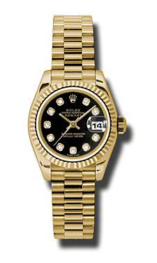 Rolex Pre Owned Datejust President Yellow Gold Black Diamond Dial 26mm
