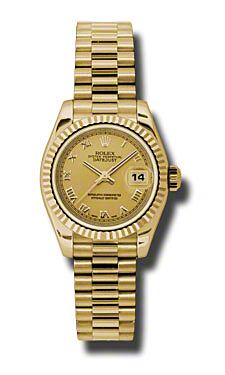 Rolex Pre Owned Datejust President Yellow Gold Champagne Roman Dial 26mm