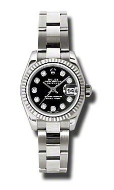 Rolex Pre Owned Datejust White Gold Black Diamond Dial on Oyster 26mm