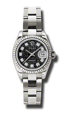 Rolex Pre Owned Datejust White Gold Black Jubilee Diamond Dial on Oyster 26mm