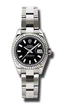 Rolex Pre Owned Datejust White Gold Black Stick Dial on Oyster 26mm