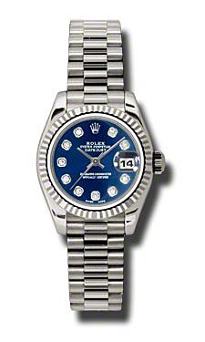 Rolex Pre Owned Datejust President White Gold Blue Diamond Dial 26mm