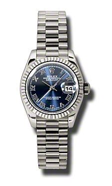 Rolex Pre Owned Datejust President White Gold Blue Roman Dial 26mm