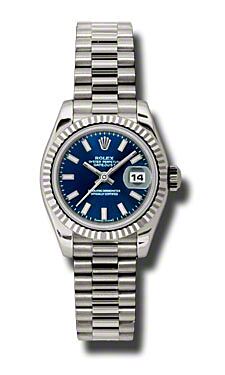 Rolex Pre Owned Datejust President White Gold Blue Stick Dial 26mm