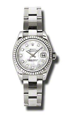 Rolex Pre Owned Datejust White Gold Mother of Pearl Diamond Dial on Oyster 26mm