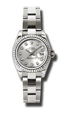 Rolex Pre Owned Datejust White Gold Silver Diamond Dial on Oyster 26mm