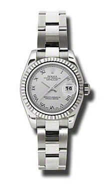 Rolex Pre Owned Datejust White Gold Silver Roman Dial on Oyster 26mm