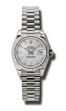 Rolex Pre Owned Datejust President White Gold Silver Stick Dial 26mm