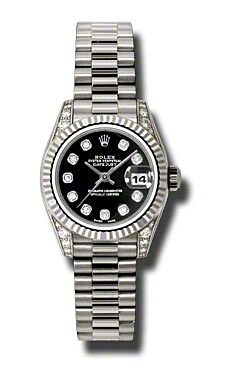 Rolex Pre Owned Datejust White Gold Black Diamond Dial 26mm