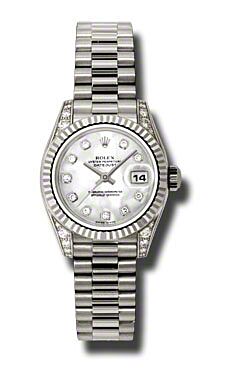 Rolex Pre Owned Datejust White Gold Mother of Pearl Diamond Dial 26mm