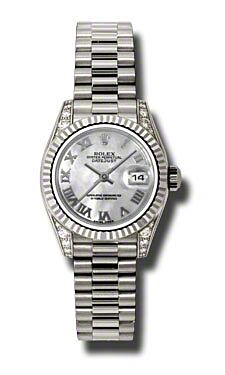 Rolex Pre Owned Datejust White Gold Mother of Pearl Roman Dial 26mm