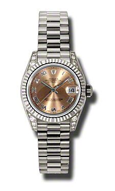 Rolex Pre Owned Datejust White Gold Pink Roman Dial 26mm