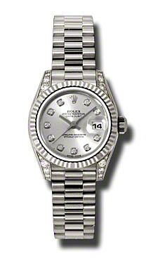 Rolex Pre Owned Datejust White Gold Silver Diamond Dial 26mm