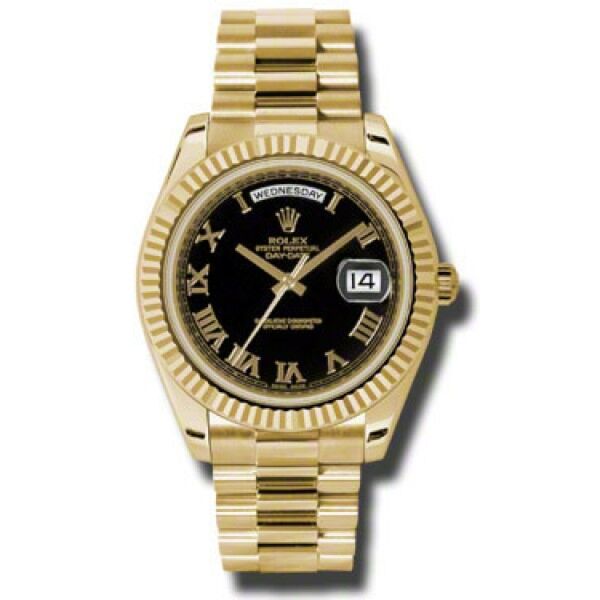 Rolex Day-Date II President Yellow Gold Black Dial on Presidential 41mm Rare Full Stickers Unworn 