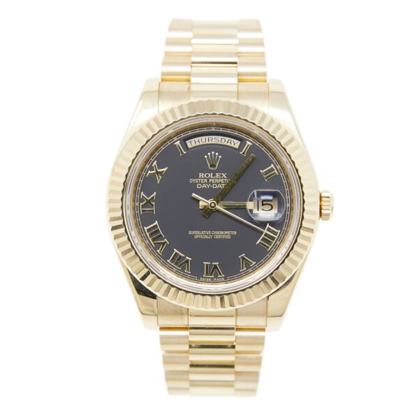 Rolex Pre-Owned Day-Date II Yellow Gold Black Roman Dial on Presidential Bracelet [COMPLETE SET] 41mm