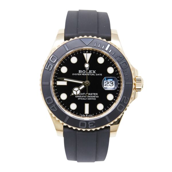 Rolex Pre-Owned Yacht-Master 18K Yellow Gold Black Dial on Oysterflex [BOX and PAPERS 2022] MINT 42mm