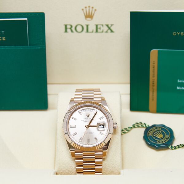 Rolex Pre-Owned Day-Date 40 18K Rose Gold Sundust Diamond Dial on Presidental Bracelet [Complete Set] MINT