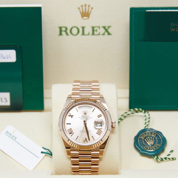 Rolex Day-Date 40 18K Rose Gold Sundust Roman Dial on Presidential Bracelet UNWORN [Complete Set] 2023