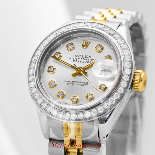 Rolex Lady Two-Tone Datejust Custom Diamond Bezel Custom Silver Diamond Dial on Jubilee Band 26mm