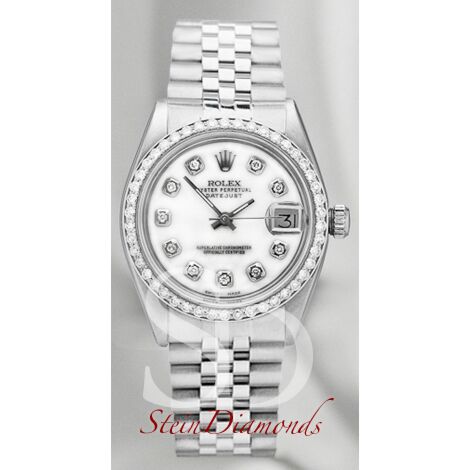 Pre Owned Rolex Steel Datejust Custom Diamond Bezel and Custom White Diamond Dial on Jubilee Band 36mm