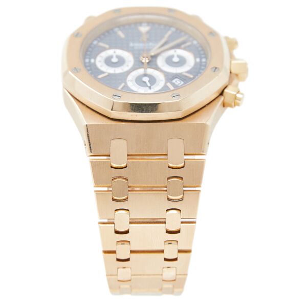 Pre Owned Royal Oak Chronograph Rose Gold Grey Dial on Bracelet 39mm with Box and Additional Strap