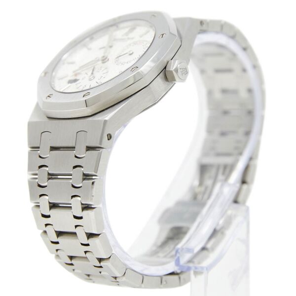 Pre Owned Royal Oak Dual Time Steel White Dial on Bracelet 39mm Complete Box and Papers