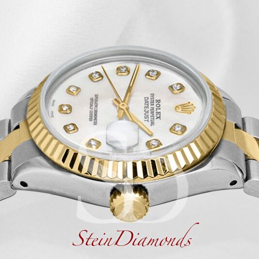 Rolex Lady Two-Tone Datejust Fluted Bezel Custom Mother of Pearl Diamond Dial on Oyster Band 26mm