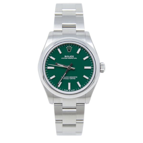 Rolex Pre-Owned Oyster Perpetual Stainless Steel Green Dial on Oyster Bracelet [COMPLETE SET 2021] 31mm