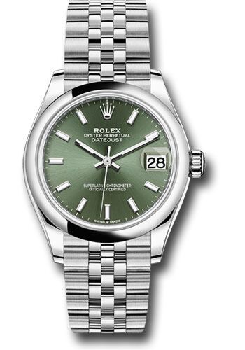 Rolex Datejust Steel Smooth Bezel Green Stick Dial on Jubilee Bracelet 31mm