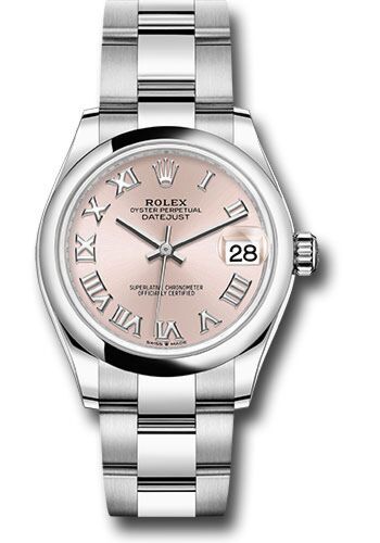 Rolex Datejust Steel Smooth Bezel Pink Roman Dial on Oyster Bracelet 31mm