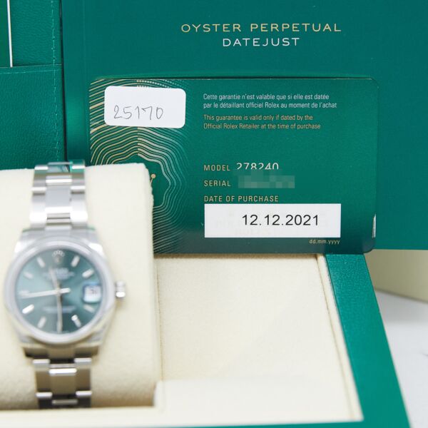 Rolex Pre-Owned Datejust 31 Stainless Steel Green Dial on Oyster Bracelet [COMPLETE SET] 2021