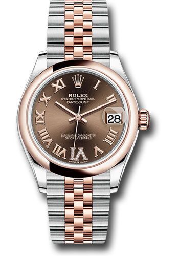 Rolex Datejust Steel and Rose Gold Smooth Bezel Chocolate Diamond Roman 6 Dial on Jubilee Bracelet 31mm
