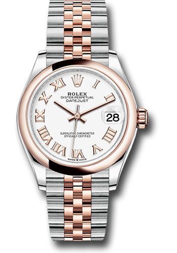 Rolex Datejust Steel and Rose Gold Smooth Bezel White Roman Dial on Jubilee Bracelet 31mm