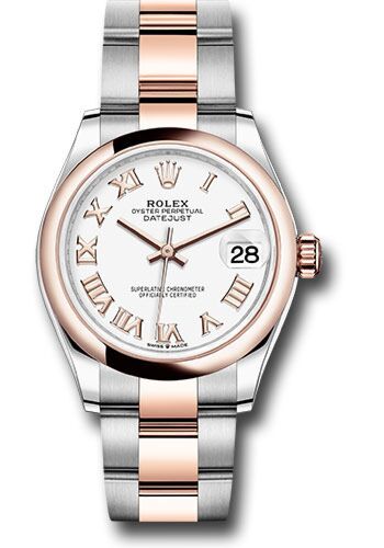 Rolex Datejust Steel and Rose Gold Smooth Bezel White Roman Dial on Oyster Bracelet 31mm