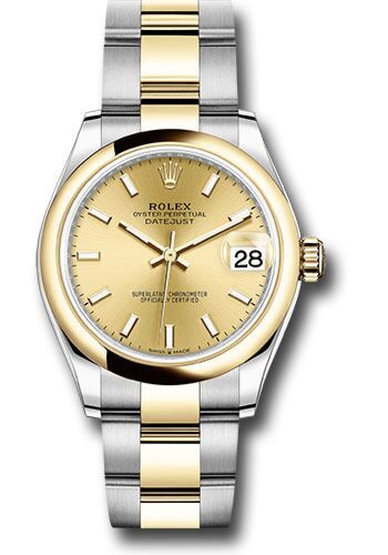 Rolex Datejust Steel and Yellow Gold Smooth Bezel Champagne Stick Dial on Oyster Bracelet 31mm