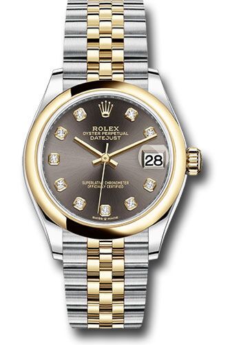 Rolex Datejust Steel and Yellow Gold Smooth Bezel Dark Grey Diamond Dial on Jubilee Bracelet 31mm