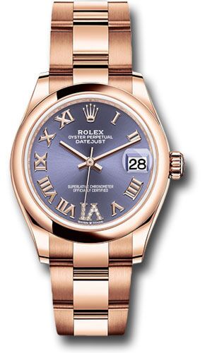 Rolex Datejust President Rose Gold Smooth Bezel Aubergine Diamond Roman 6 Dial on Oyster Bracelet 31mm