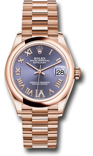 Rolex Datejust President Rose Gold Smooth Bezel Aubergine Diamond Roman 6 Dial on President Bracelet 31mm