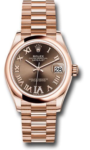 Rolex Datejust President Rose Gold Smooth Bezel Chocolate Diamond Roman 6 Dial on President Bracelet 31mm