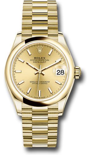 Rolex Datejust President Yellow Gold Smooth Bezel Champagne Stick Dial on President Bracelet 31mm