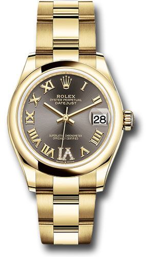 Rolex Datejust President Yellow Gold Smooth Bezel Dark Grey Diamond Roman 6 Dial on Oyster Bracelet 31mm