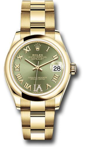 Rolex Datejust President Yellow Gold Smooth Bezel Green Diamond Roman 6 Dial on Oyster Bracelet 31mm