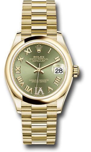 Rolex Datejust President Yellow Gold Smooth Bezel Green Diamond Roman 6 Dial on President Bracelet 31mm