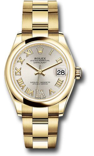 Rolex Datejust President Yellow Gold Smooth Bezel Silver Diamond Roman 6 Dial on Oyster Bracelet 31mm