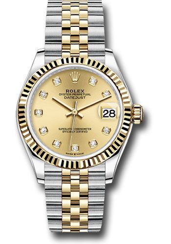 Rolex Datejust Steel and Yellow Gold Fluted Bezel Champagne Diamond Dial on Jubilee Bracelet 31mm